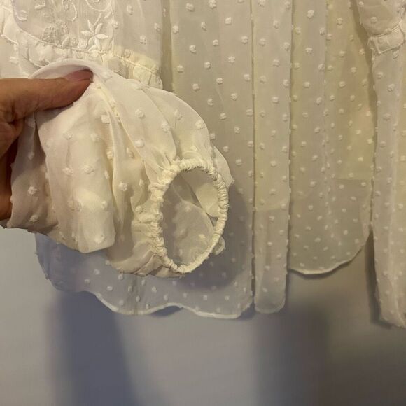 Express women’s sheer ruffle lacy fairy top size small embroidered feminine crea - Picture 11 of 11